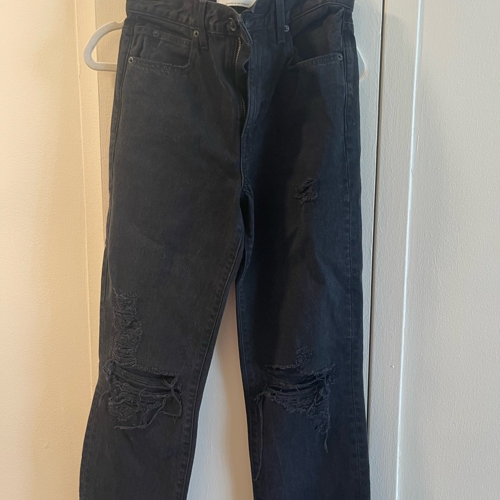 SLVRLAKE Women's Black Distressed Straight Leg Jeans